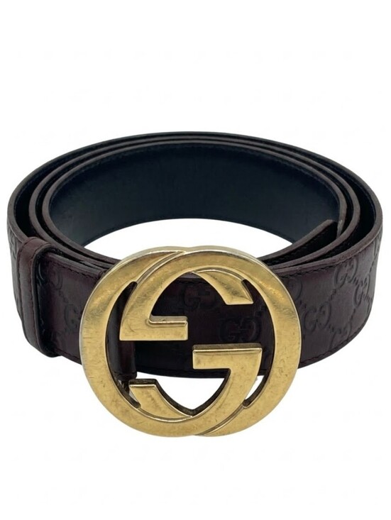 Gucci Guccissima Interlocking G Dark Brown Leather Belt Gold Tone Buckle main image 16